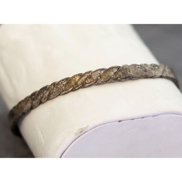 Vintage Medieval Sterling Silver Bangle Bracelet, 8 Inches, G35 - Picture 2 of 3